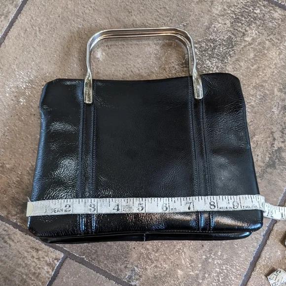 Jane Shilton Vintage Patent Leather Metal Top Handle Luxurious Evening Bag Black - Picture 12 of 14